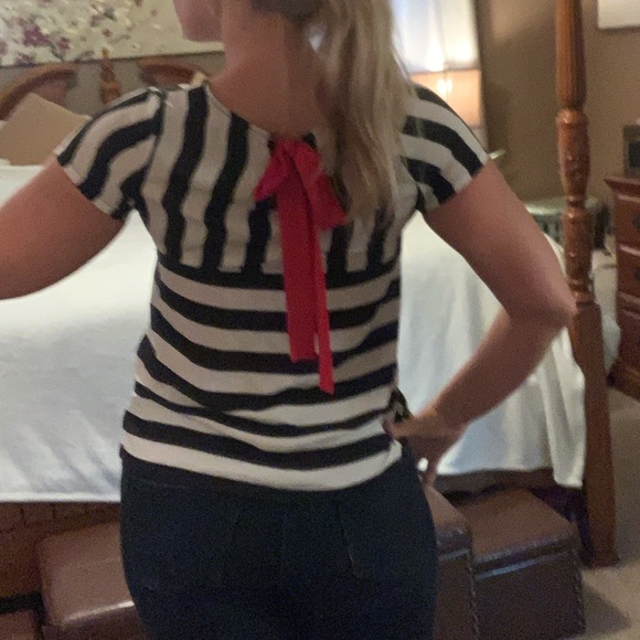 Black & White Stripped Top with red bow detail - Picture 3 of 9